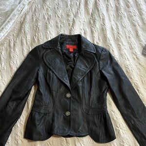 Elements by Vakko Black Leather Jacket